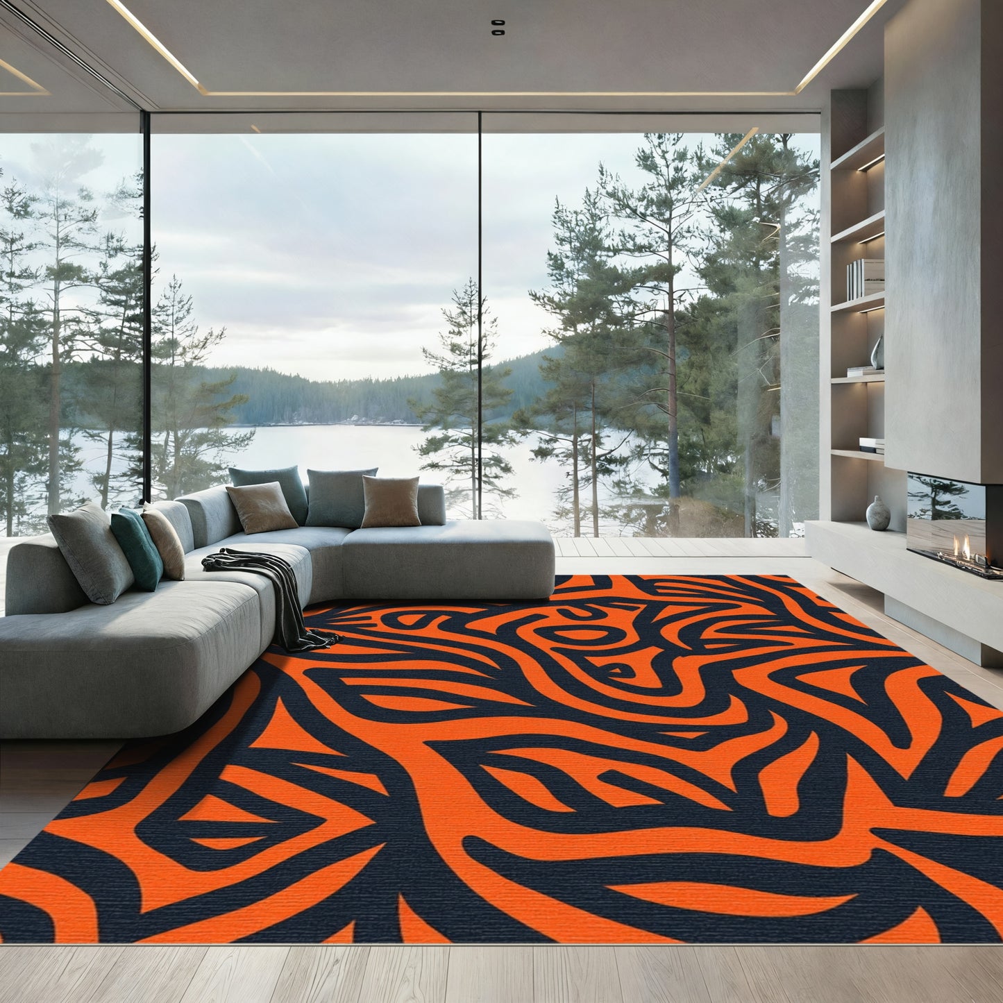 Bold Orange Abstract Swirl Rug