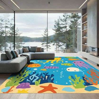 Playful Underwater Coral Reef Fauna Rug