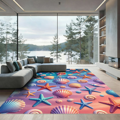 Vibrant Coastal Seashells and Starfish Rug