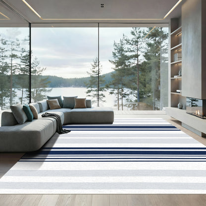 Classic Blue Gray White Stripes Rug