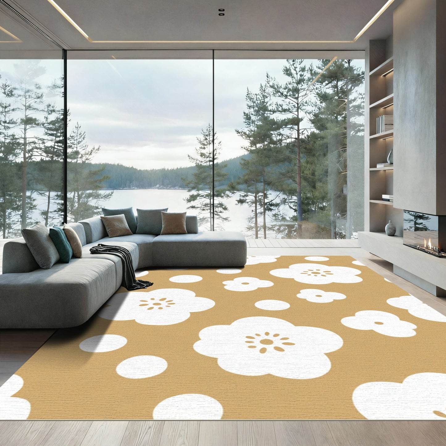 Golden Flower Petal Dot Rug