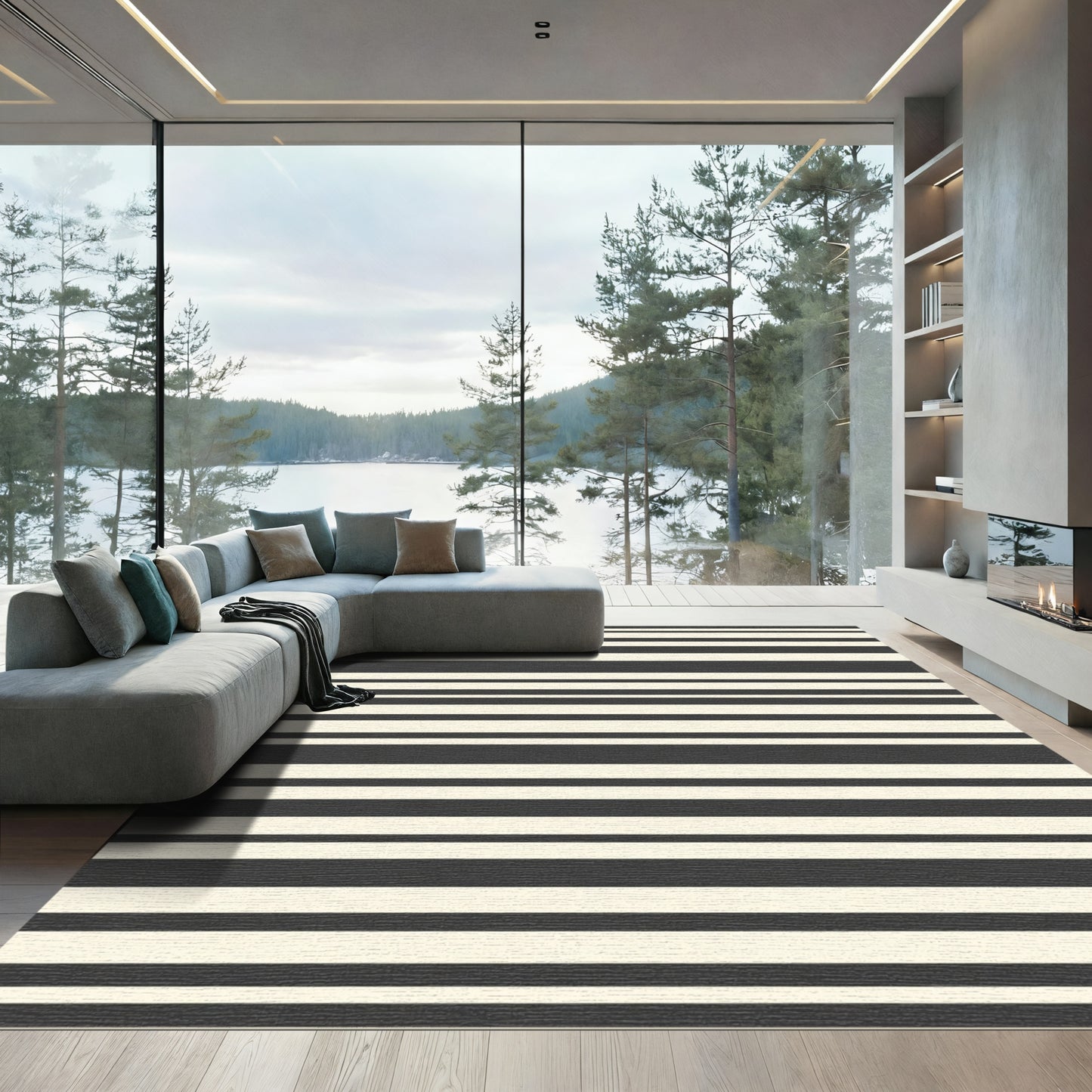Bold Monochrome Parallel Lines Rug