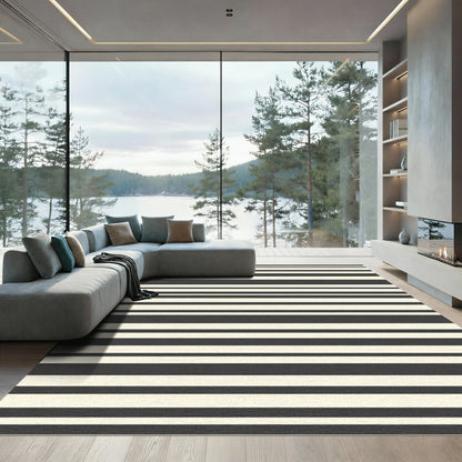 Bold Monochrome Parallel Lines Rug