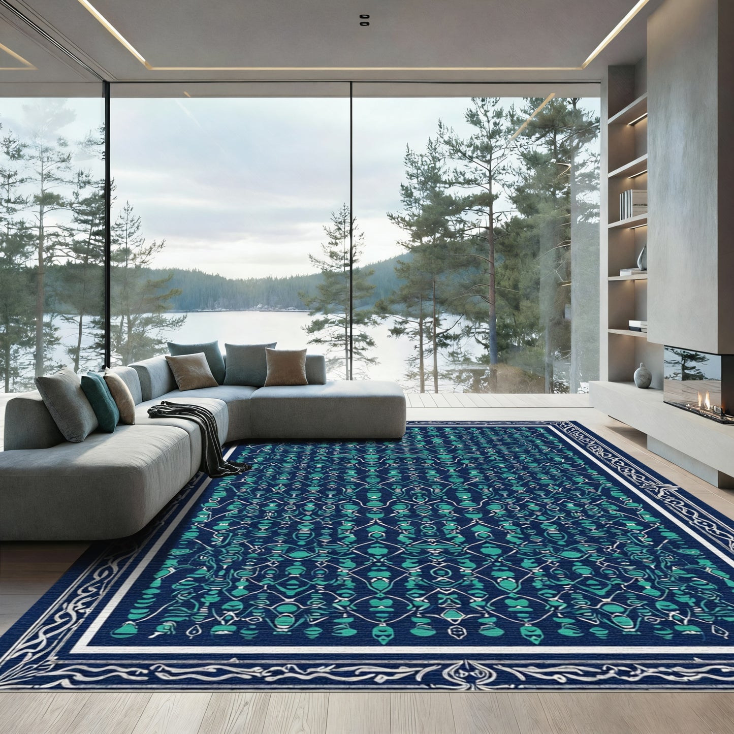 Deep Teal Intricate Lattice Rug