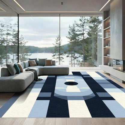 Mid Century Modern Blue Geometric Rug