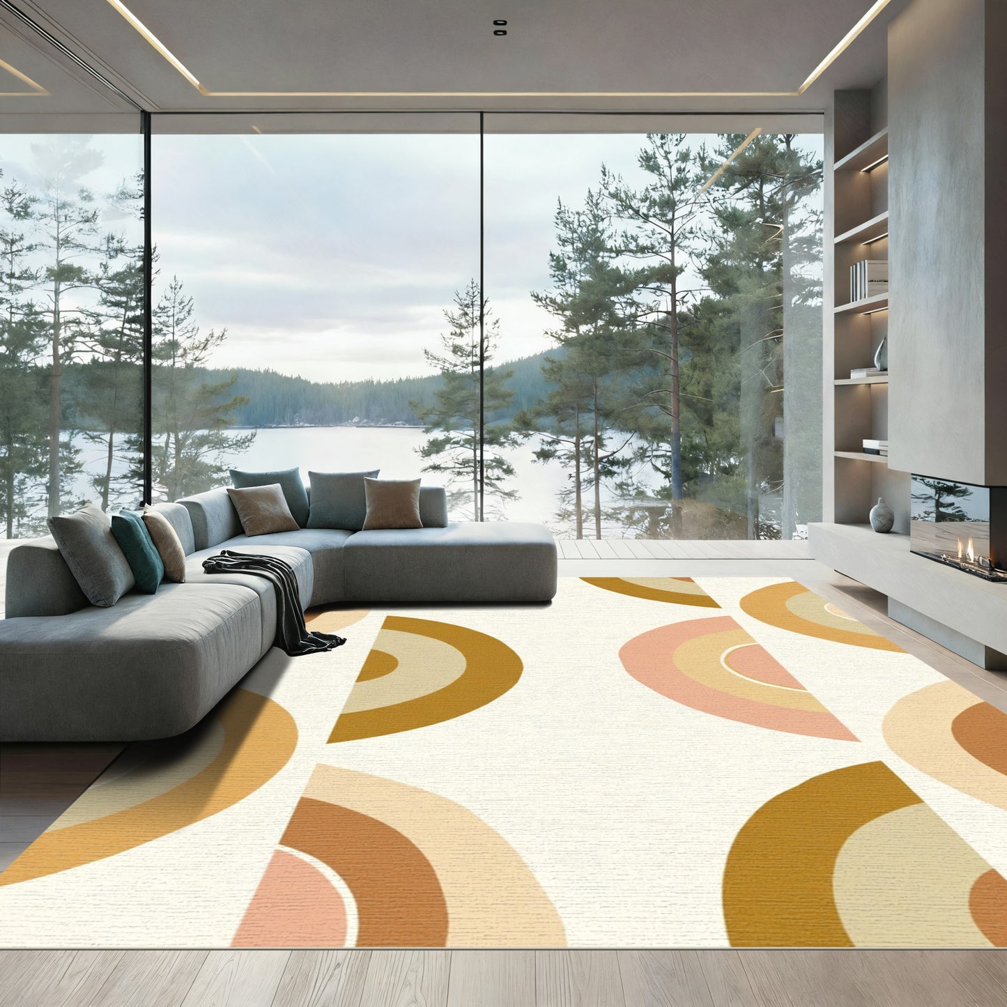 Earthy Boho Rainbow Arches Rug