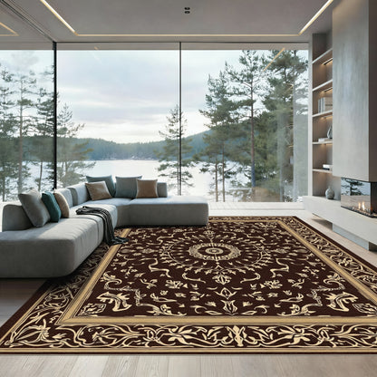Ornate Gold Floral Medallion Dark Rug