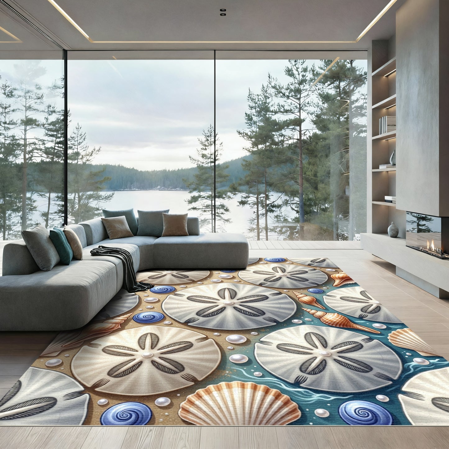 Coastal Sand Dollar Seashell Arrangement Rug