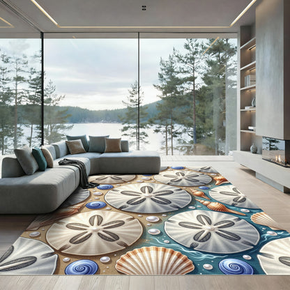 Coastal Sand Dollar Seashell Arrangement Rug