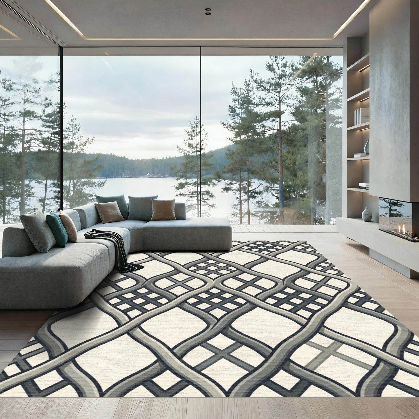 Neutral Interlocking Banded Lattice Rug