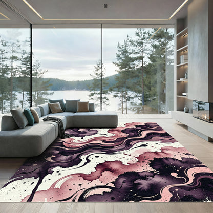 Dark Plum Pink Abstract Swirl Rug