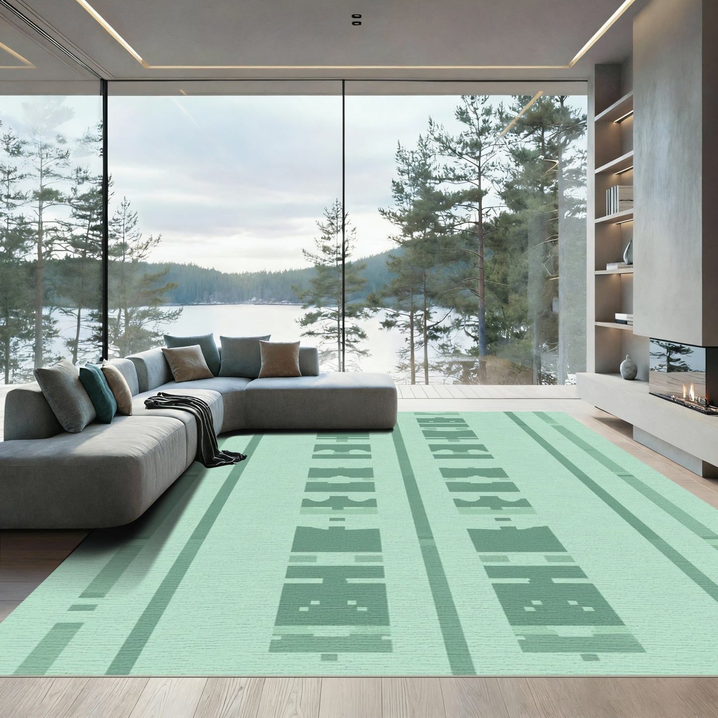 Soft Mint Green Geometric Stripe Rug