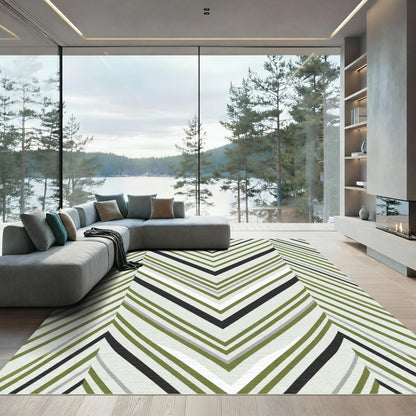 Olive Black Gray Chevron Stripes Rug