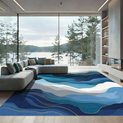 Deep Blue Gradient Wavy Landscape Rug