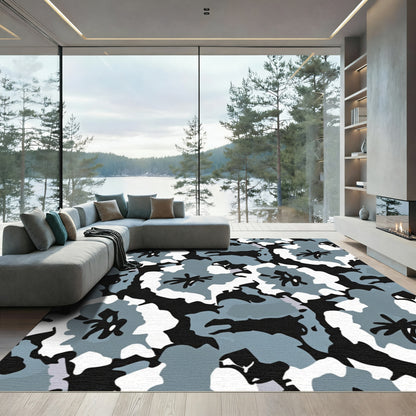 Gray White Black Abstract Floral Rug