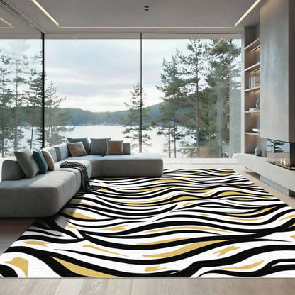 Bold Black And Gold Wavy Lines Rug