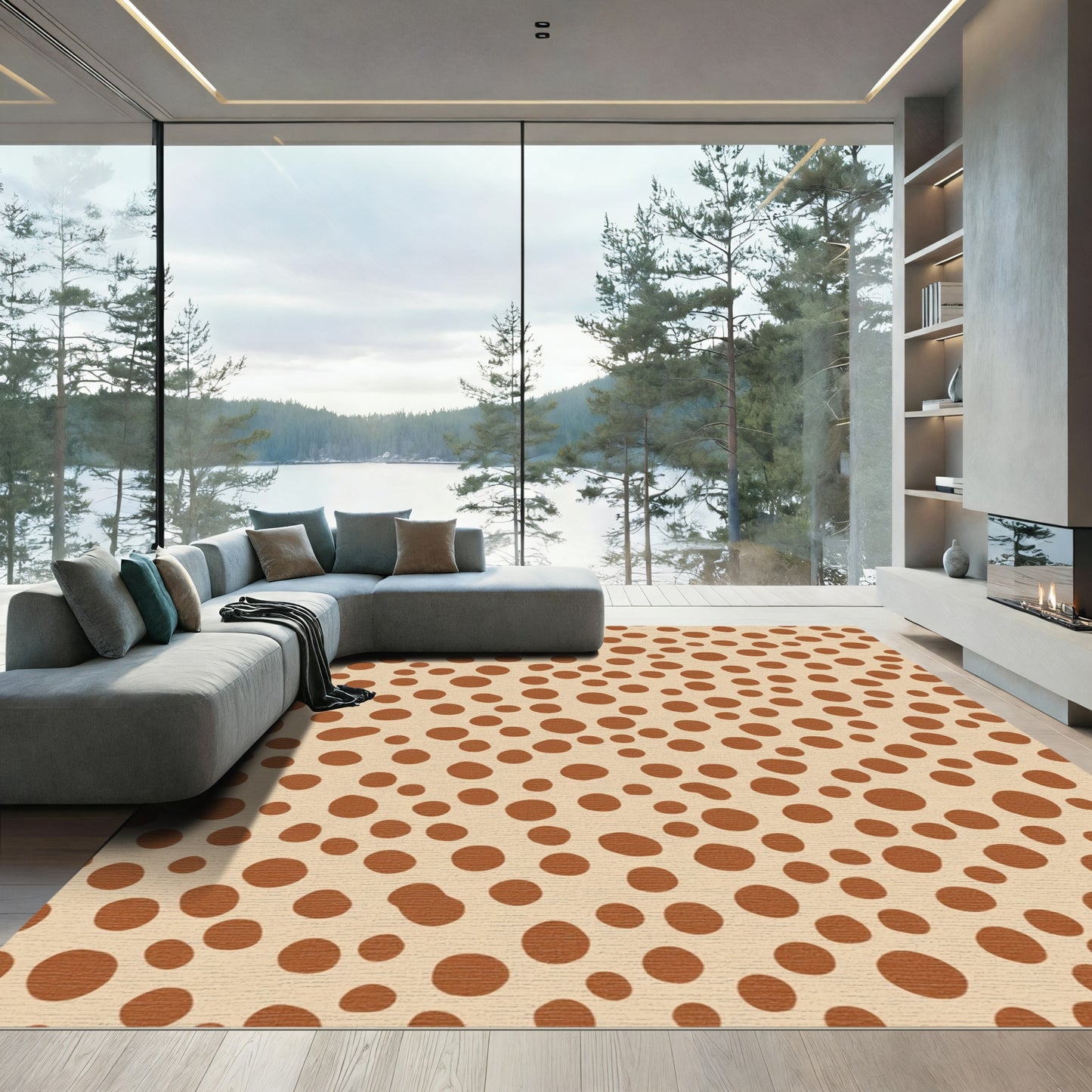 Earthy Brown Scattered Dots Rug