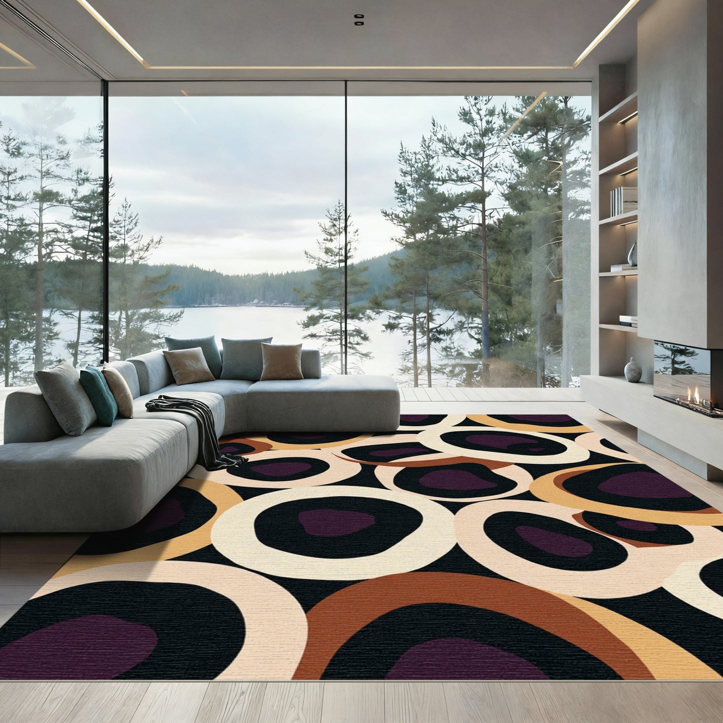 Abstract Earthy Tone Organic Circles Rug