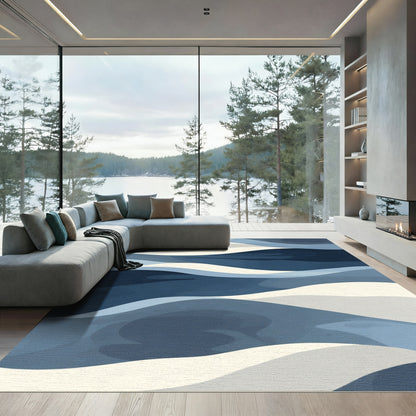 Abstract Blue Wave Layers Rug