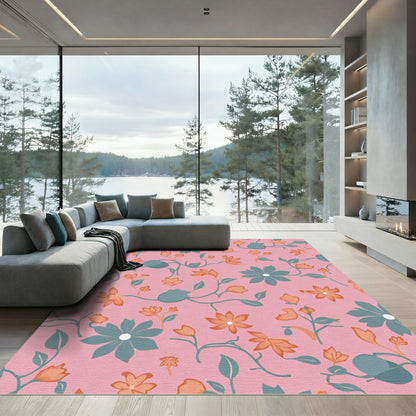 Coral Teal Floral Sprig Harmony Rug