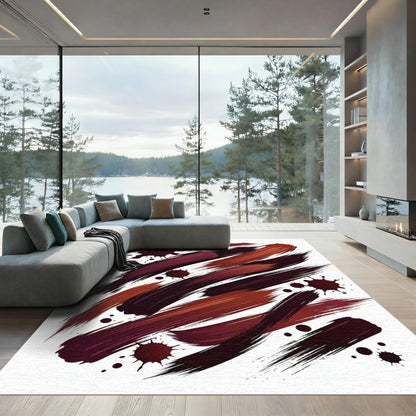 Deep Burgundy Ink Splash Brushstroke Rug