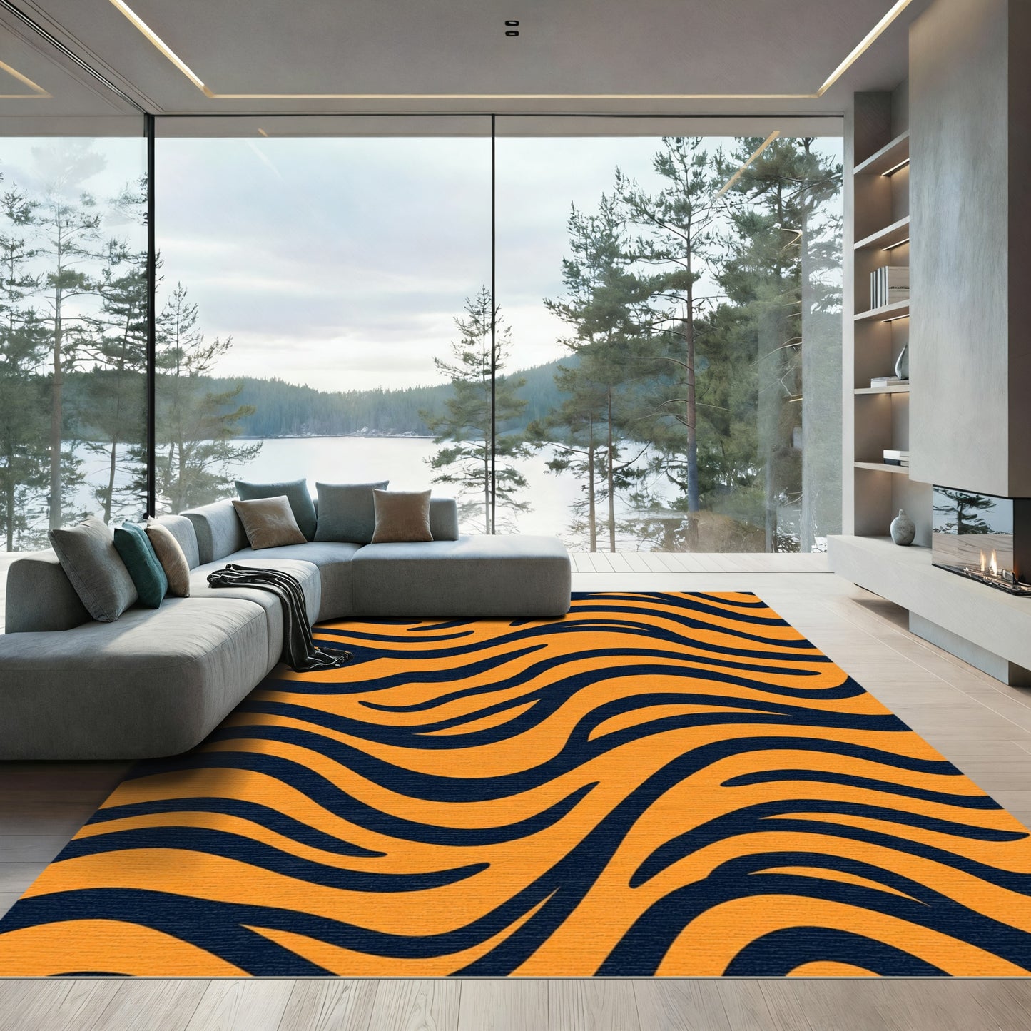 Bold Orange Black Wavy Stripes Rug