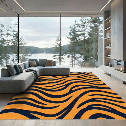 Bold Orange Black Wavy Stripes Rug
