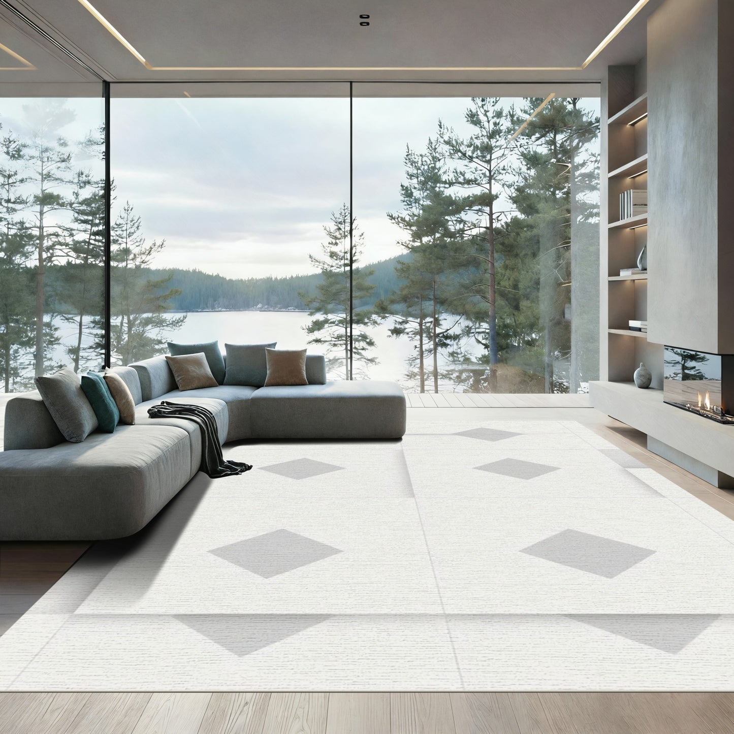 Modern Gray Diamond Geometric Tile Rug