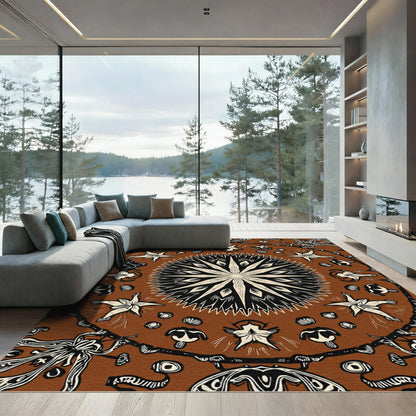 Brown Starburst Floral Mandala Rug