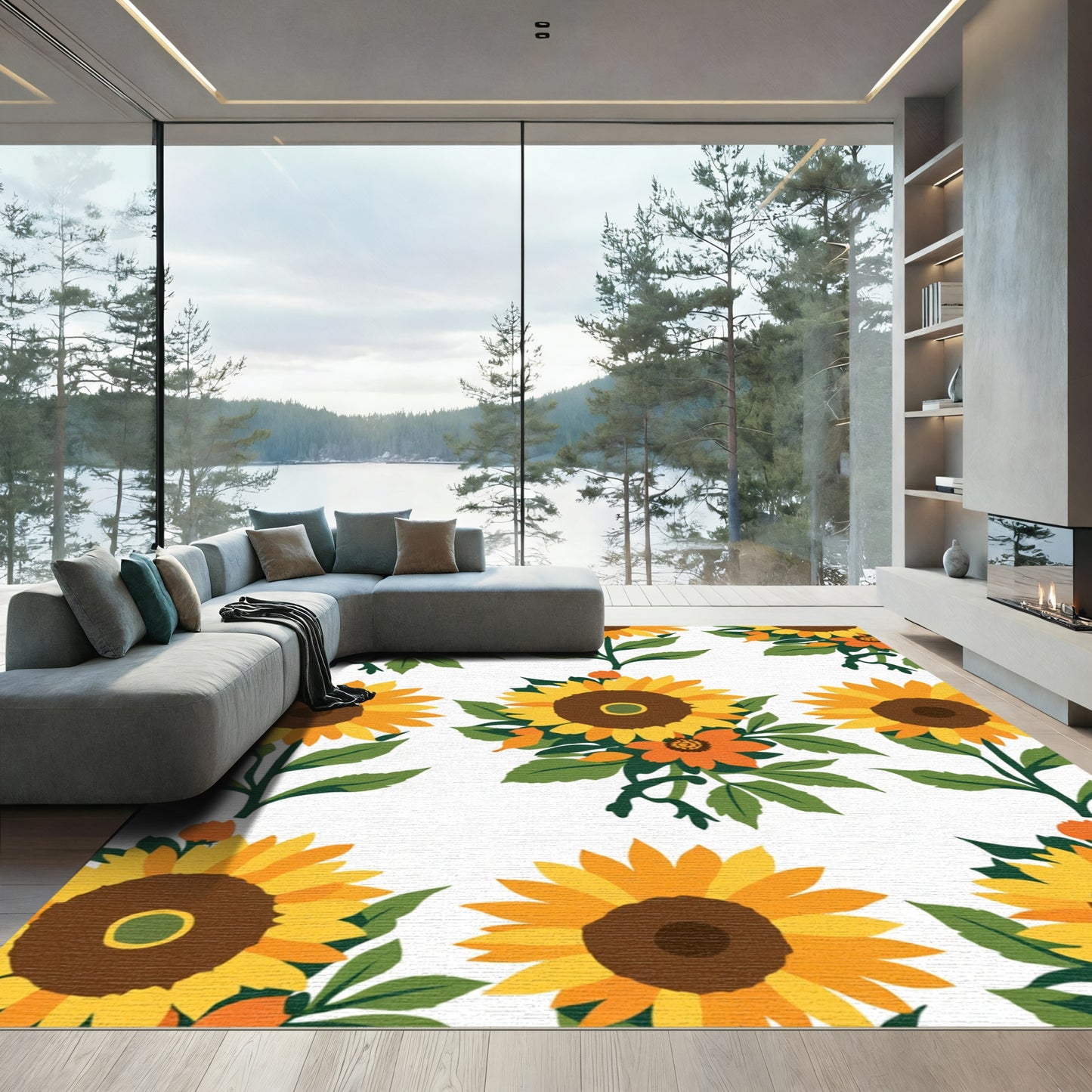 Golden Yellow Sunflower Bouquet Arrangement Rug
