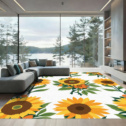 Golden Yellow Sunflower Bouquet Arrangement Rug