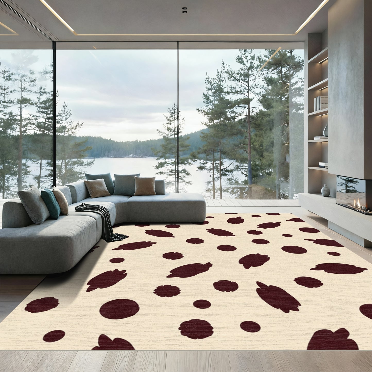 Dark Brown Spots Abstract Composition Rug
