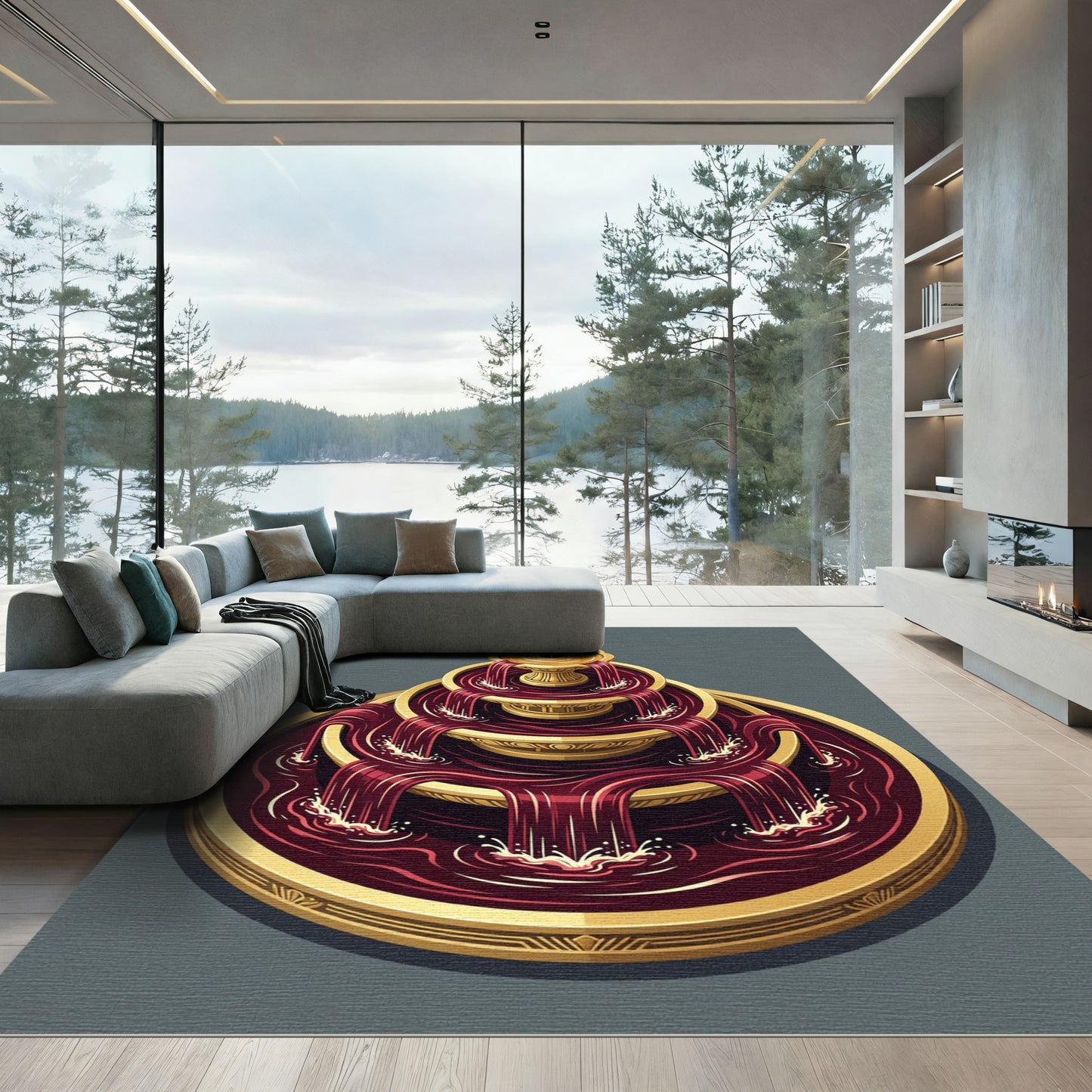 Regal Crimson Cascading Fountain Rug