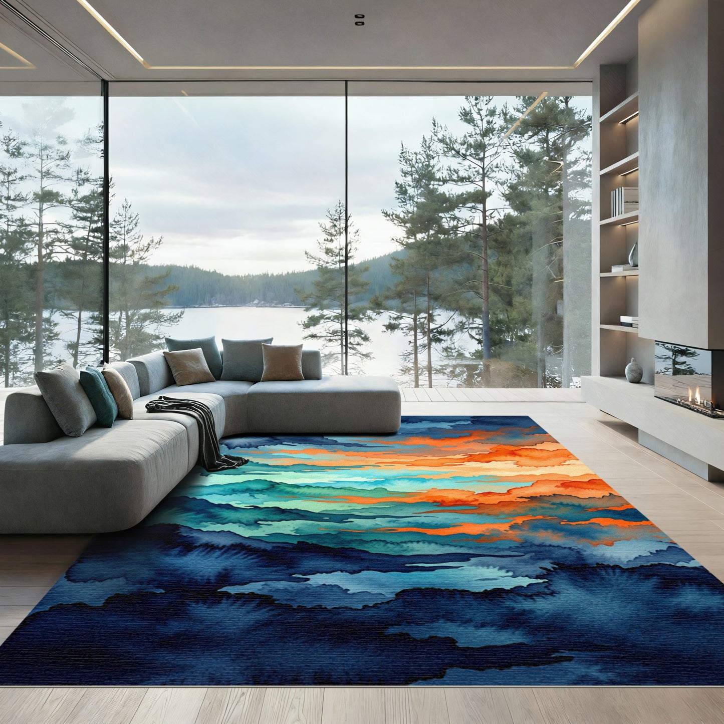 Vibrant Sunset Sky Abstract Mountain Rug
