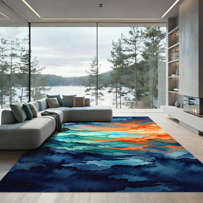 Vibrant Sunset Sky Abstract Mountain Rug