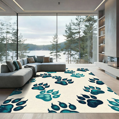 Woodland Teal Paw Print Repeat Rug