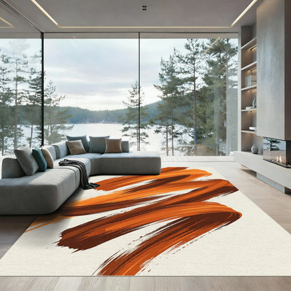 Abstract Earthy Orange Swirl Rug
