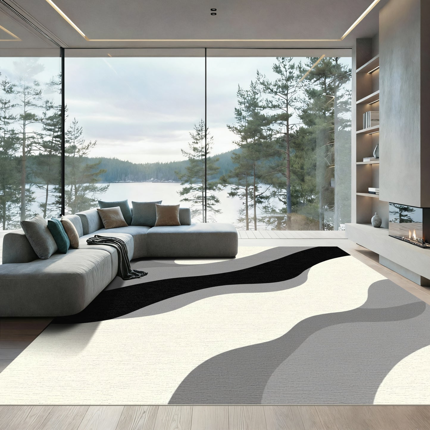 Monochromatic Wavy Stripe Abstract Rug