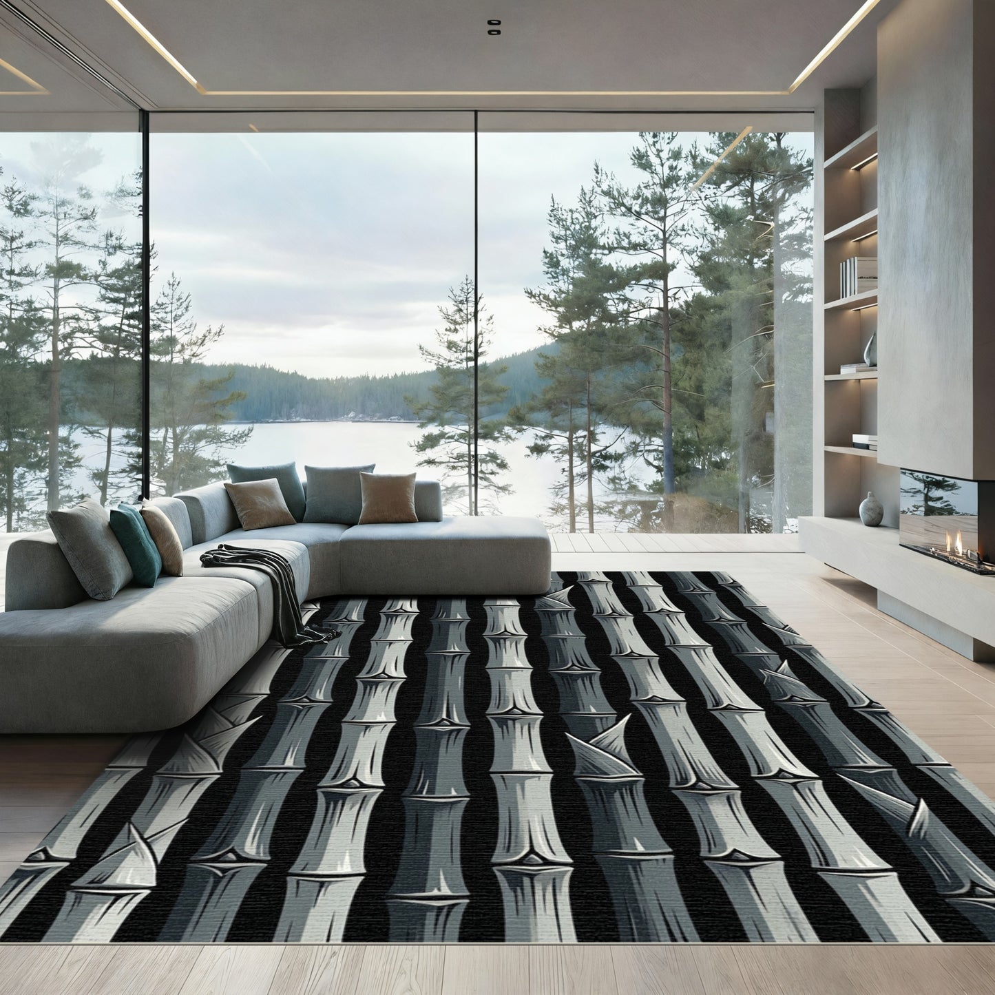 Monochromatic Gray Bamboo Forest Texture Rug