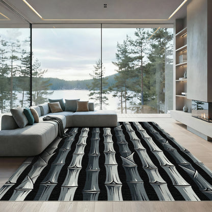 Monochromatic Gray Bamboo Forest Texture Rug