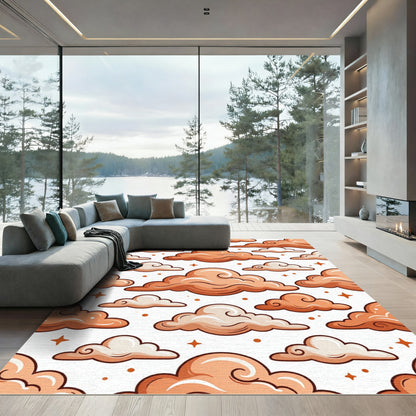 Whimsical Peach Cloud and Star Sky Rug
