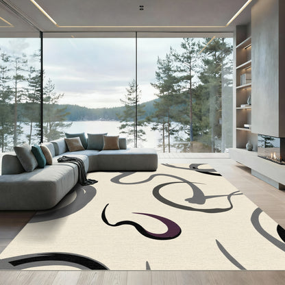 Neutral Gray Purple Swirl Abstract Rug
