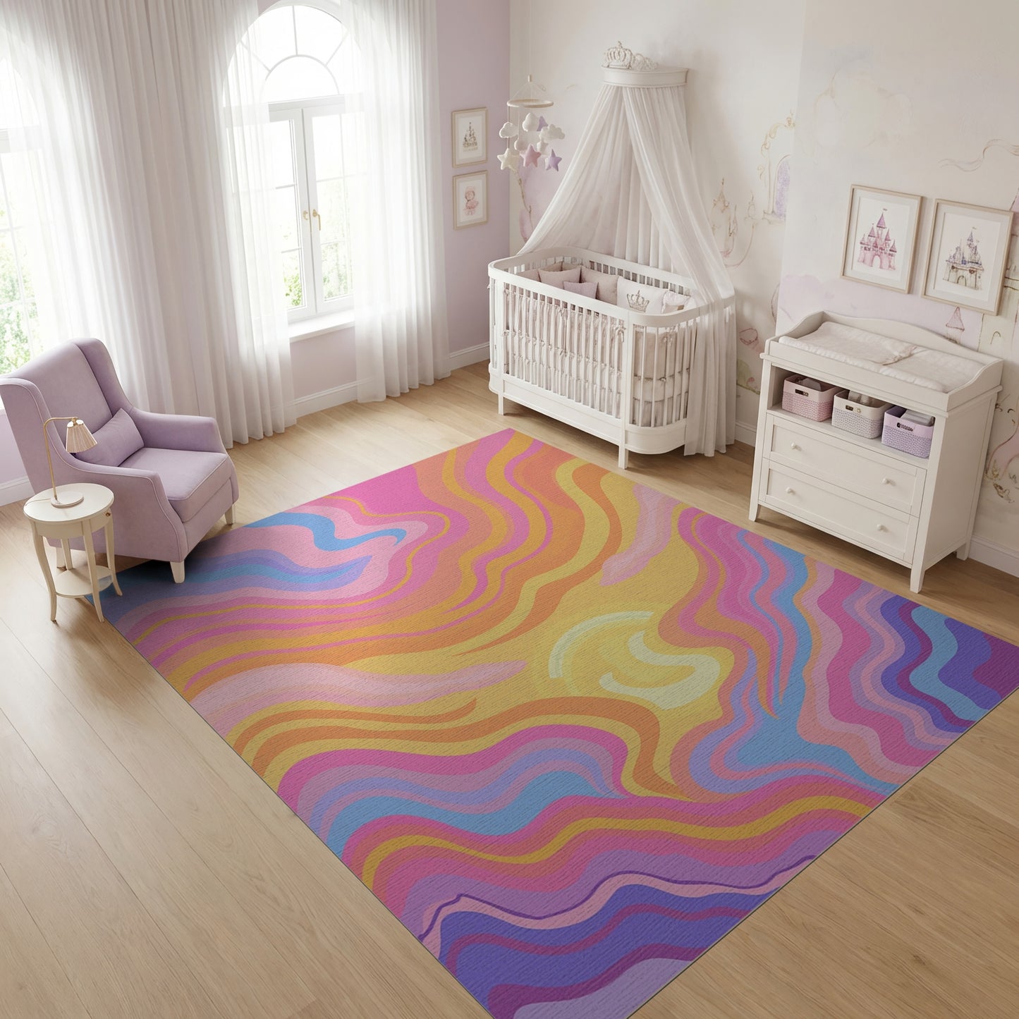 Vibrant Wavy Multicolor Sun Rug