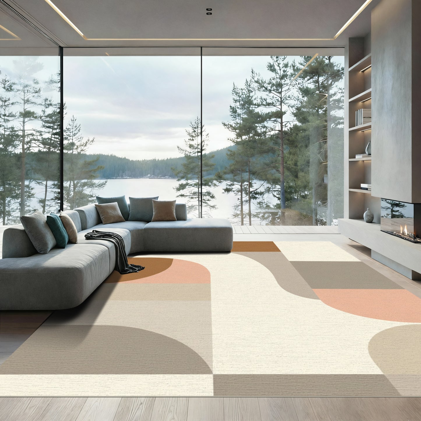 Earthy Tones Abstract Geometric Shapes Rug