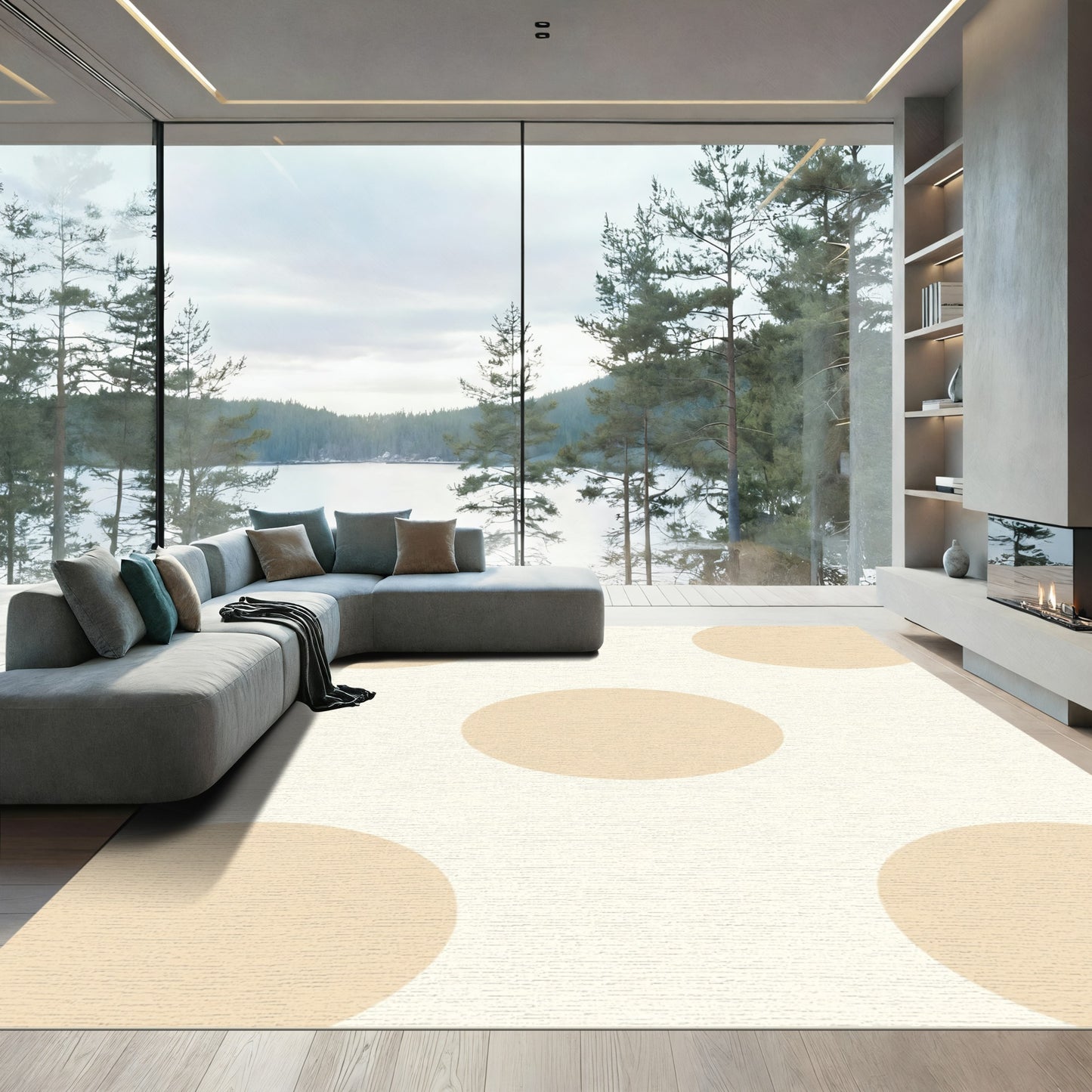 Neutral Cream Large Dot Contemporary Rug