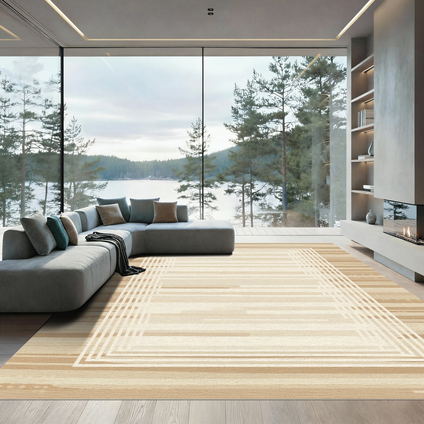 Earthy Horizontal Stripe Rectangular Accordion Rug