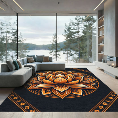 Golden Lotus Mandala Art Rug