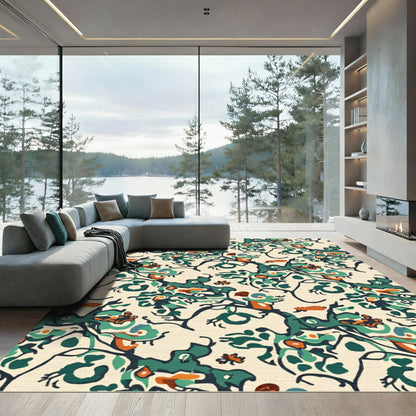 Green Orange Abstract Floral Vine Rug