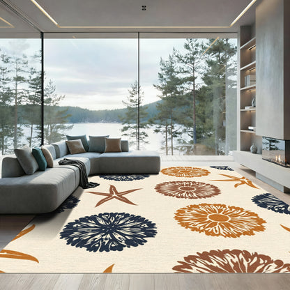 Navy Orange Floral Starfish Medley Rug