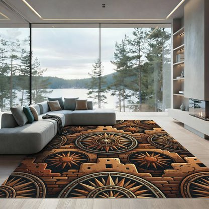 Terracotta Sunburst Geometric Adobe Tile Rug